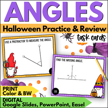 Preview of Halloween Angles & Measuring Angles Task Cards - October Math Practice & Review