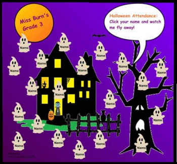 Preview of Halloween Animated Ghost Attendance for smartboard