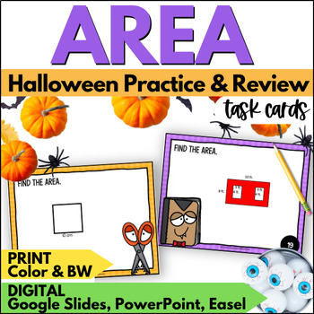 Preview of Halloween Area & Area of Irregular Shapes Task Cards - October Practice & Review