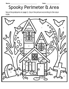 Halloween Area and Perimeter Color by Number Worksheet | TPT