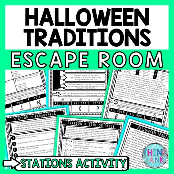 Preview of Halloween Around the World Escape Room Stations - Reading Comprehension Activity