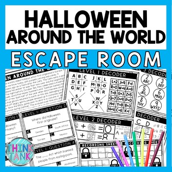 Preview of Halloween Around the World Escape Room - Task Cards - Reading Comprehension