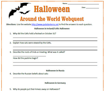 Preview of Halloween Around the World Webquest