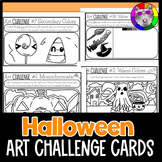 Halloween Art Lesson Challenge Cards, 40 Drawing Prompts a