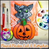 Halloween Art Lesson, Halloween Cat with Pumpkin Art Proje