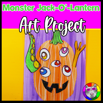 Preview of Halloween Art Lesson, Monster Jack O'Lantern Artwork, 1st to 4th Grade