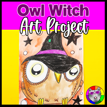 Preview of Halloween Art Lesson, Owl Witch Artwork, 1st to 4th Grade