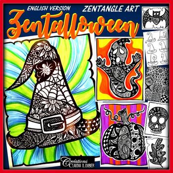 Preview of Halloween Art Lesson Plan : Zentalloween ! Zentangle Art