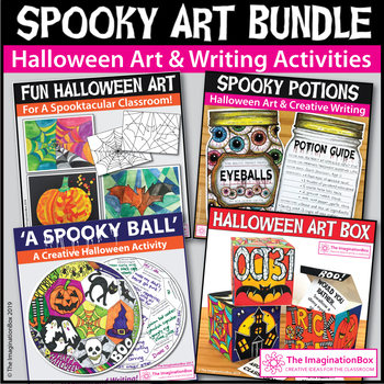Preview of Halloween Art Activities, Spooky Coloring Pages, Creative Writing Prompts Bundle