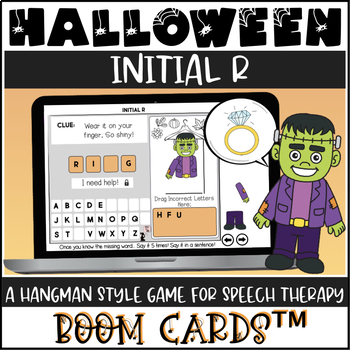 Preview of Initial R Sound Halloween Articulation BOOM Cards™ Hangman Game | Pre Vocalic R