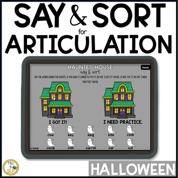 Preview of Halloween Ghosts Articulation Say & Sort - Digital Speech Progress Monitoring