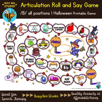 Halloween Articulation Game | Roll and Say /B/ in All Positions | TPT