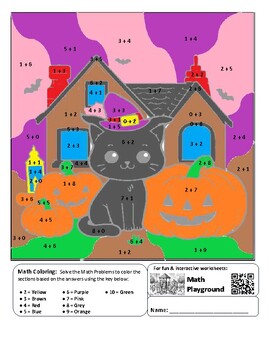 Preview of Halloween / Autumn Coloring by Code Worksheet (Addition to 10)