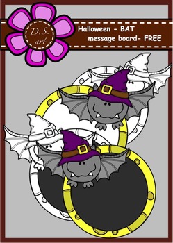 Preview of Halloween - BAT - message board Digital Clipart (color and black&white)