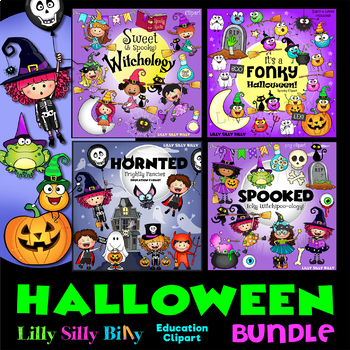 Preview of Halloween Super Value BIG BUNDLE! - Black & white PLUS Full color clipart.