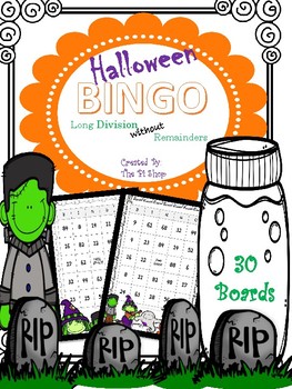 Preview of Halloween BINGO *Math*{Long Division: NO REMAINDERS} NO PREP