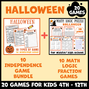 Preview of Halloween BUNDLE math puzzle worksheets icebreaker game brain breaks low no prep