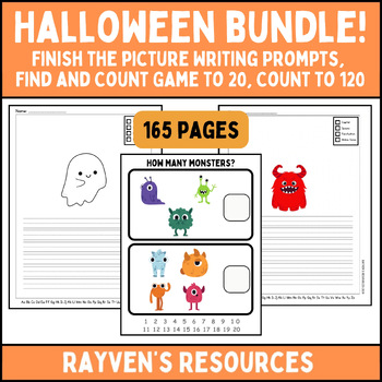Preview of Halloween BUNDLE! Writing Prompts, Find and Count to 20, Count to 120 1st Grade