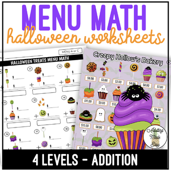 Preview of Halloween Bakery Menu Math Addition Worksheets