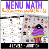 Halloween Bakery Menu Math Addition Worksheets