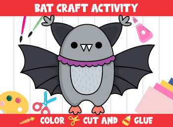 Preview of Halloween Bat Craft Activity - Color, Cut, and Glue for PreK to 2nd Grade