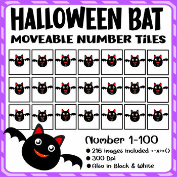 Preview of Halloween Bat Moveable Math Activities | Number Tiles Movable Clip Art