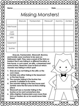 Halloween Beginner Logic Puzzles 8 Puzzles For Grades 2, 3 & 4!