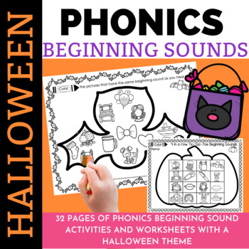 Preview of Halloween Beginning Sound Phonics Worksheets for Kindergarten