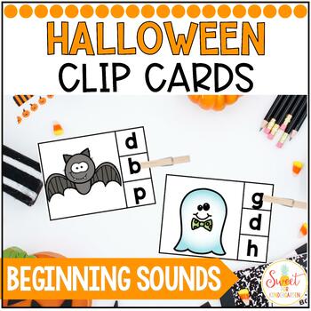 Preview of Halloween Beginning Sounds Clip Cards | Phonics Fine Motor Activity