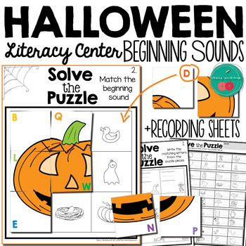 Preview of Halloween Beginning Sounds Literacy Center with Recording Sheets