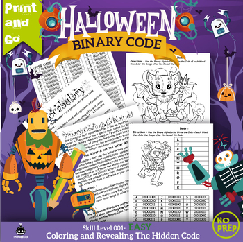 Preview of Halloween Binary Code : Learn Binary Code Trough Coloring -level 001 Easy