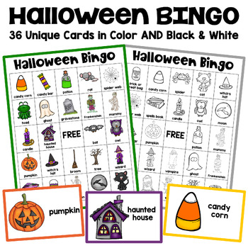 Preview of Halloween Bingo - 36 Cards in Color and Black and White