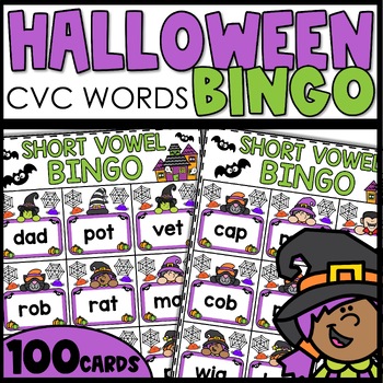 Preview of Halloween Bingo Activities Game Short Vowel CVC Words Literacy Centers