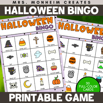Halloween Bingo Activity Print and Go Low Prep Class Party Game with 30 ...