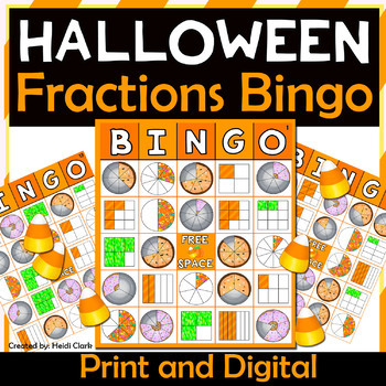 Preview of Halloween Bingo Fraction Games, Printable + Digital Halloween activity