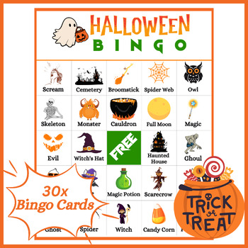 Halloween Bingo Game 30 Different Halloween Bingo Cards Party Classroom ...