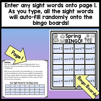 Spring Sight Word Bingo Game-Editable with Auto-Fill- 3 Sizes! {35 ...