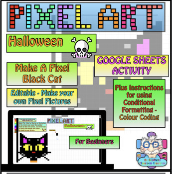 Preview of Halloween Black Cat Pixel Art - For Beginners Google Sheets: Editable