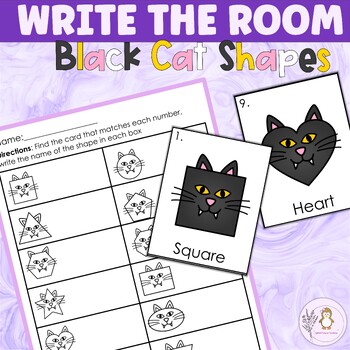 Preview of Black Cat Shapes Write the Room Activity