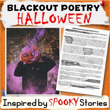 Preview of Halloween Blackout Poetry, Scary Stories Activity Packet Poem Writing Template