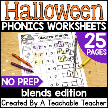 Preview of Halloween Blends Worksheets for Halloween Phonics Practice and Games