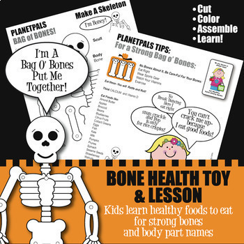 Preview of Halloween Bone HEALTH Healthy Foods Science Skeleton Lesson Cut Assemble Learn