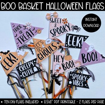 Preview of Halloween Boo Basket Flag Printable, Pennant Flags, Halloween Class Decorations