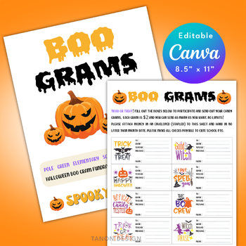 Preview of Halloween Boo Gram Template, School Candy Gram, School Fundraiser, Boo Grams