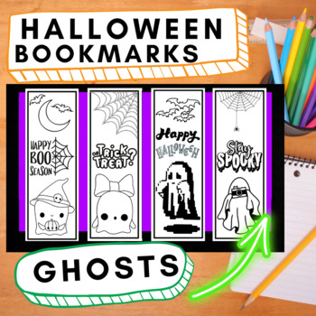 Preview of Halloween Bookmarks | Cute Ghosts | Pumpkin | Cobwebs | Color | Fall