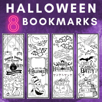 Preview of Halloween Bookmarks | Pumpkins | Potions | Bats | Cats | Candy | Witches | Fall
