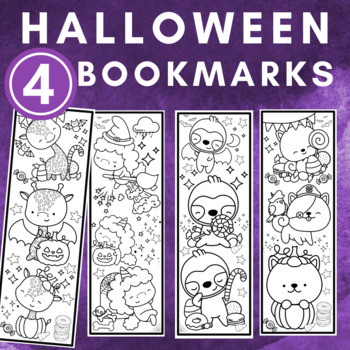 Preview of Halloween Bookmarks | Pumpkins | Unicorn | Sloth | Giraffe | Puppy | Candy Fall