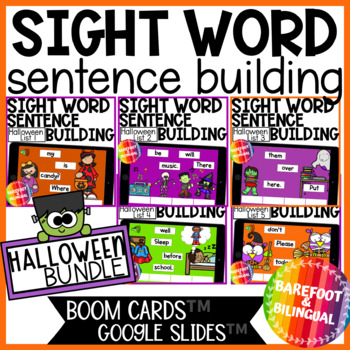 Preview of Halloween Boom Cards BUNDLE - Sight Words Sentence Building BUNDLE - Lists 1 - 5