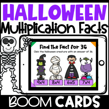 Preview of Halloween Math Boom Cards for Multiplication Fact Fluency - Digital Task Cards