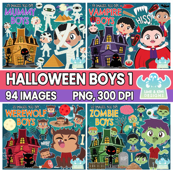 Preview of Halloween Boys Clipart Bundle 1 (Lime and Kiwi Designs)